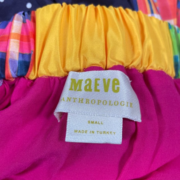 Maeve Anthropologie Patchwork A-Line Maxi Skirt Boho Colorful Plaid Ruffle Small - Picture 4 of 8